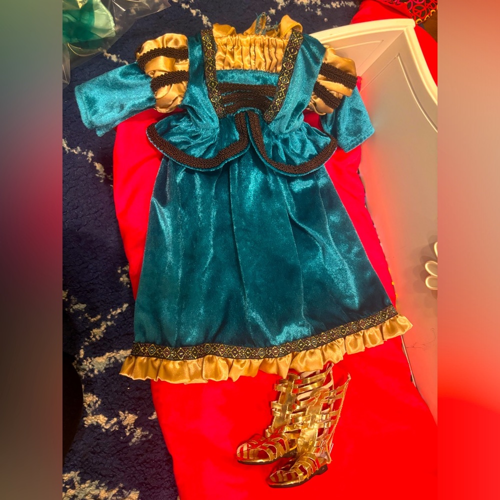 Merida dress up outfit and gold sandals for doll!